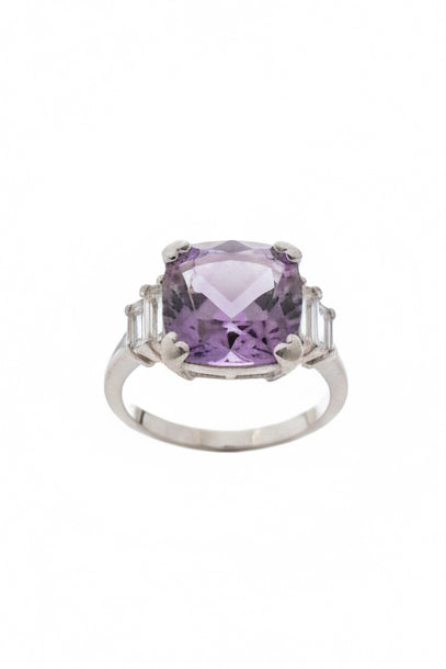 Amethyst Silver Crystal Ring