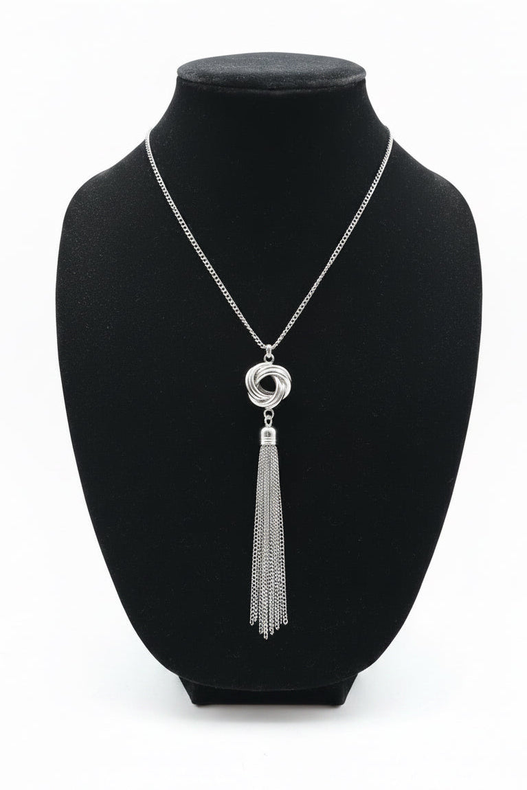 Angeliyah Silver Knotted Tassel Necklace